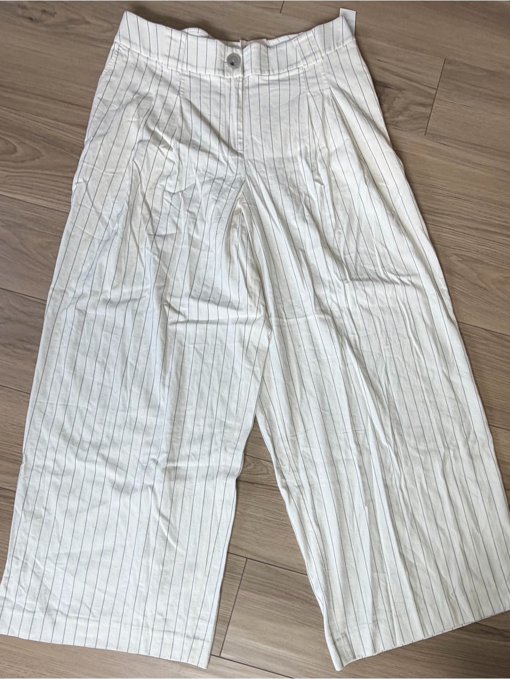 Lane Bryant Pinstripe Linen Blend Wide Leg Off White Mid Rise Pant Sz 14 NWT
